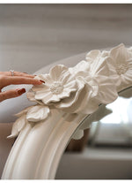 Hand-Carved Floral Vanity Mirror with Ivory Plaster Finish