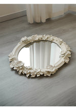 Hand-Carved Floral Vanity Mirror with Ivory Plaster Finish