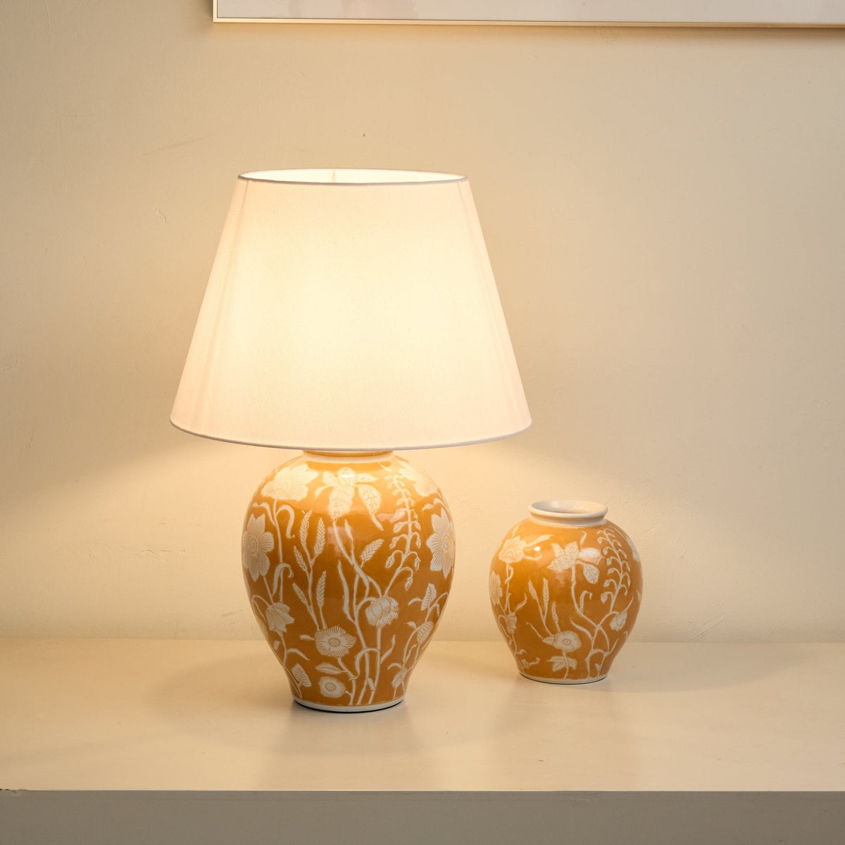 Aurelia Floral Ceramic Table Lamp with Fabric Shade