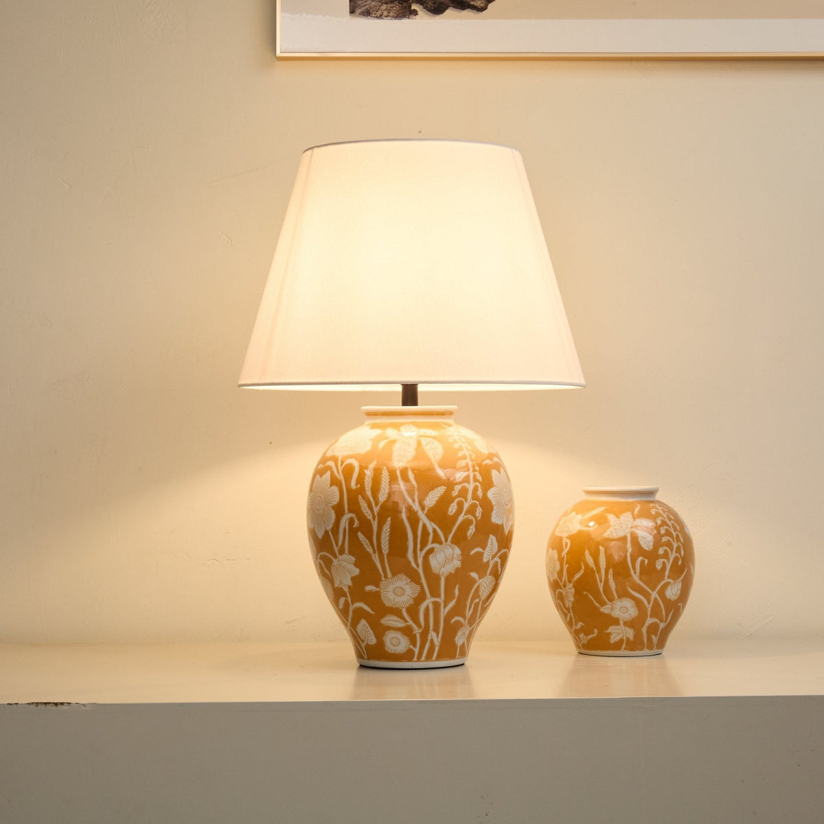 Aurelia Floral Ceramic Table Lamp with Fabric Shade