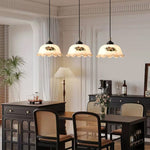 Art Deco Floral Glass Pendant Light with Walnut and Brass Accents