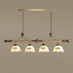 Art Deco Floral Glass Pendant Light with Walnut Wood and Gold Accents