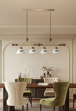 Art Deco Floral Glass Pendant Light with Walnut Wood and Gold Accents
