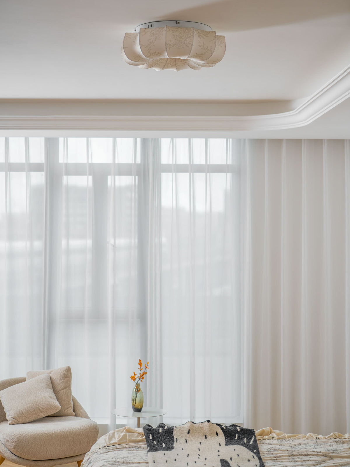 Floralis Ceiling Light – Designer Flush Mount with Fabric Shade