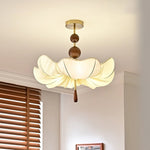 Floralis Fabric Ceiling Light in Walnut and Brass – Modern Flush Mount for Living Room and Bedroom