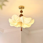 Floralis Fabric Ceiling Light in Walnut and Brass – Modern Flush Mount for Living Room and Bedroom