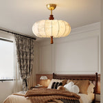 Floravelle Lantern Semi Flush Mount Ceiling Light in Walnut and Ivory