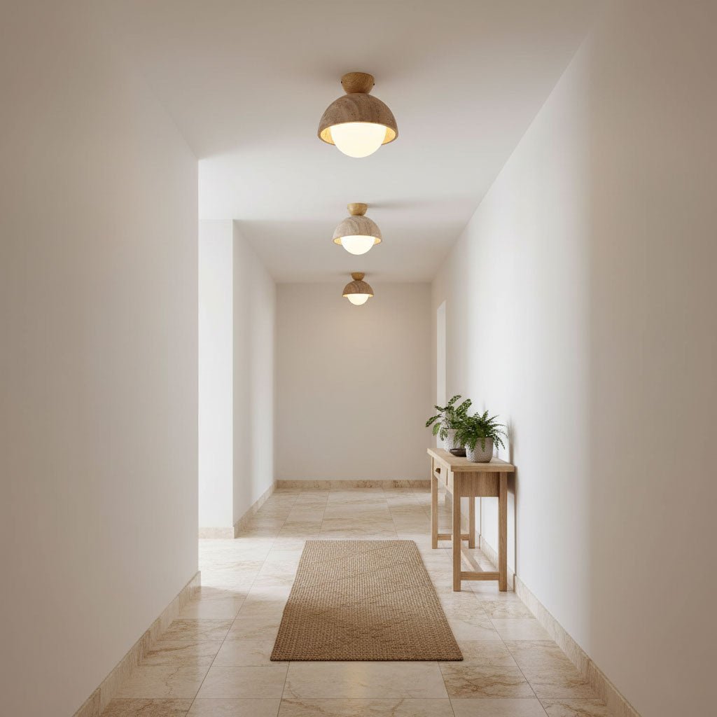 Flore Travertine Bud Ceiling Light — Natural Stone Flush Mount
