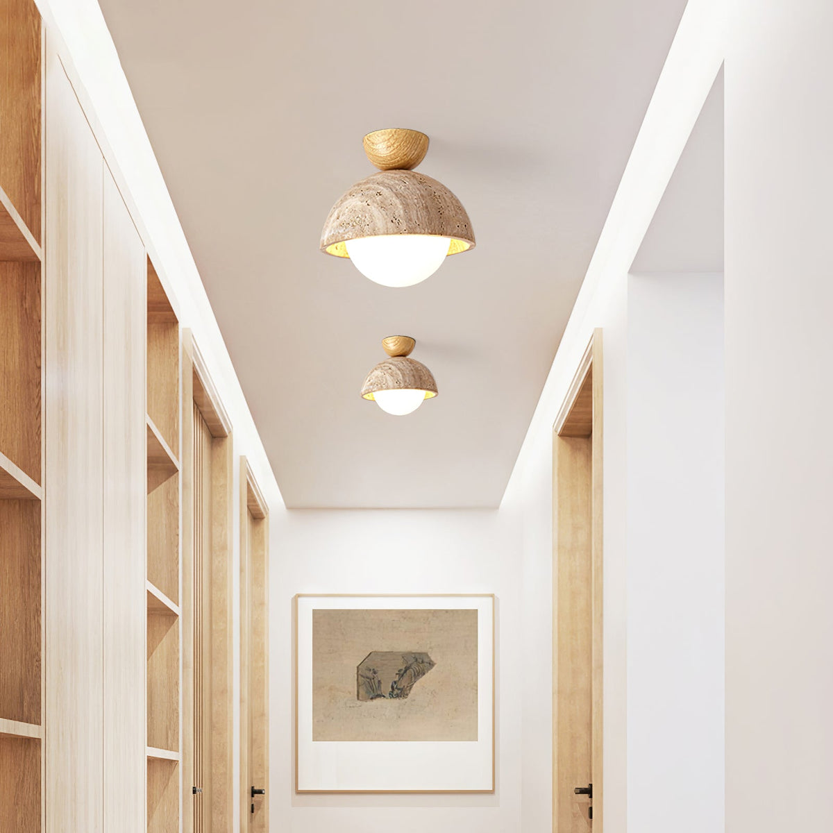 Flore Travertine Bud Ceiling Light — Natural Stone Flush Mount