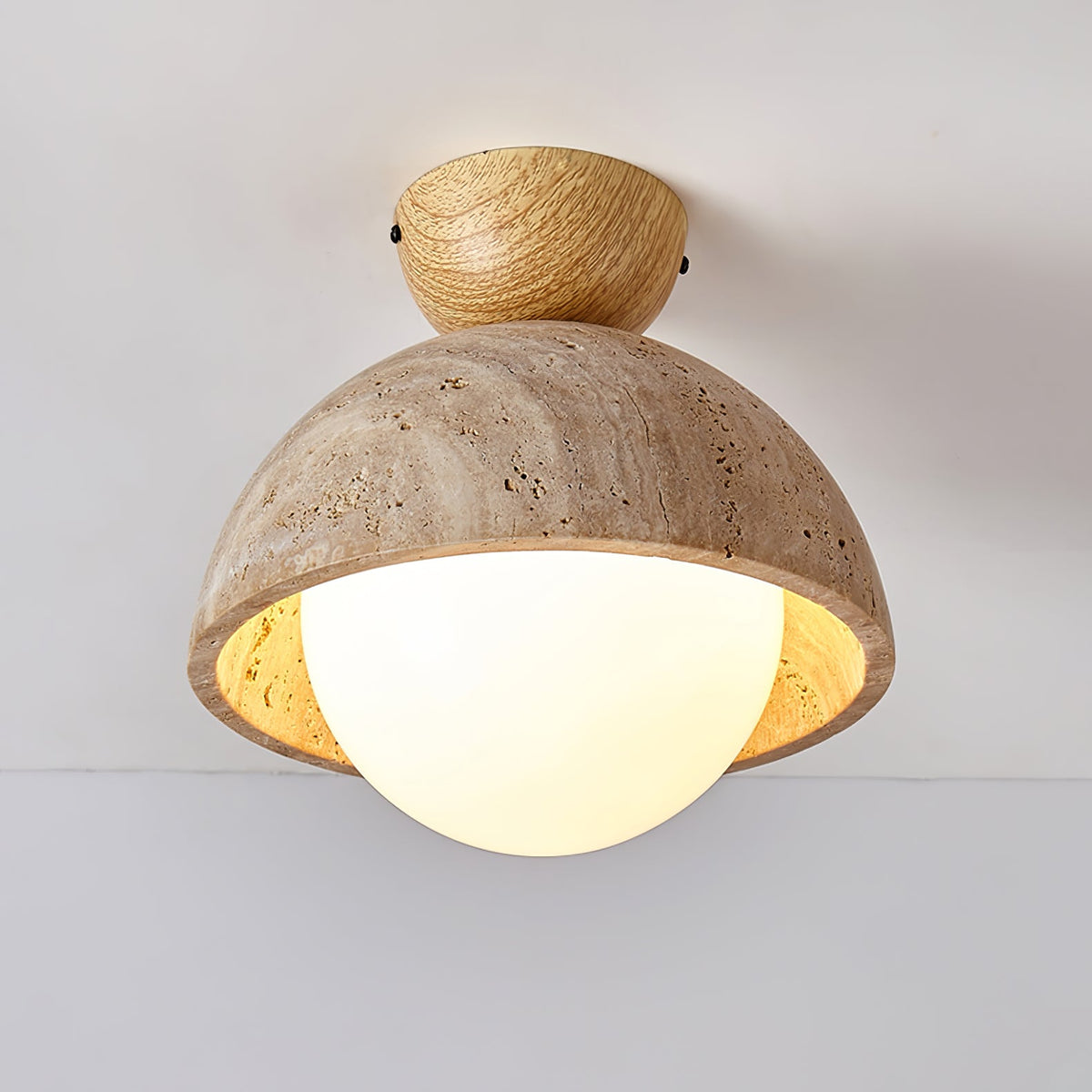 Flore Travertine Bud Ceiling Light — Natural Stone Flush Mount