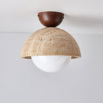 Flore Travertine Bud Ceiling Light — Natural Stone Flush Mount
