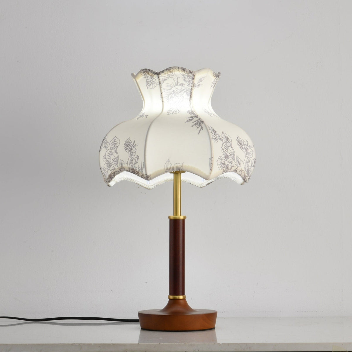 Florence Blossom Table Lamp – Walnut Wood & Fabric Designer Lamp
