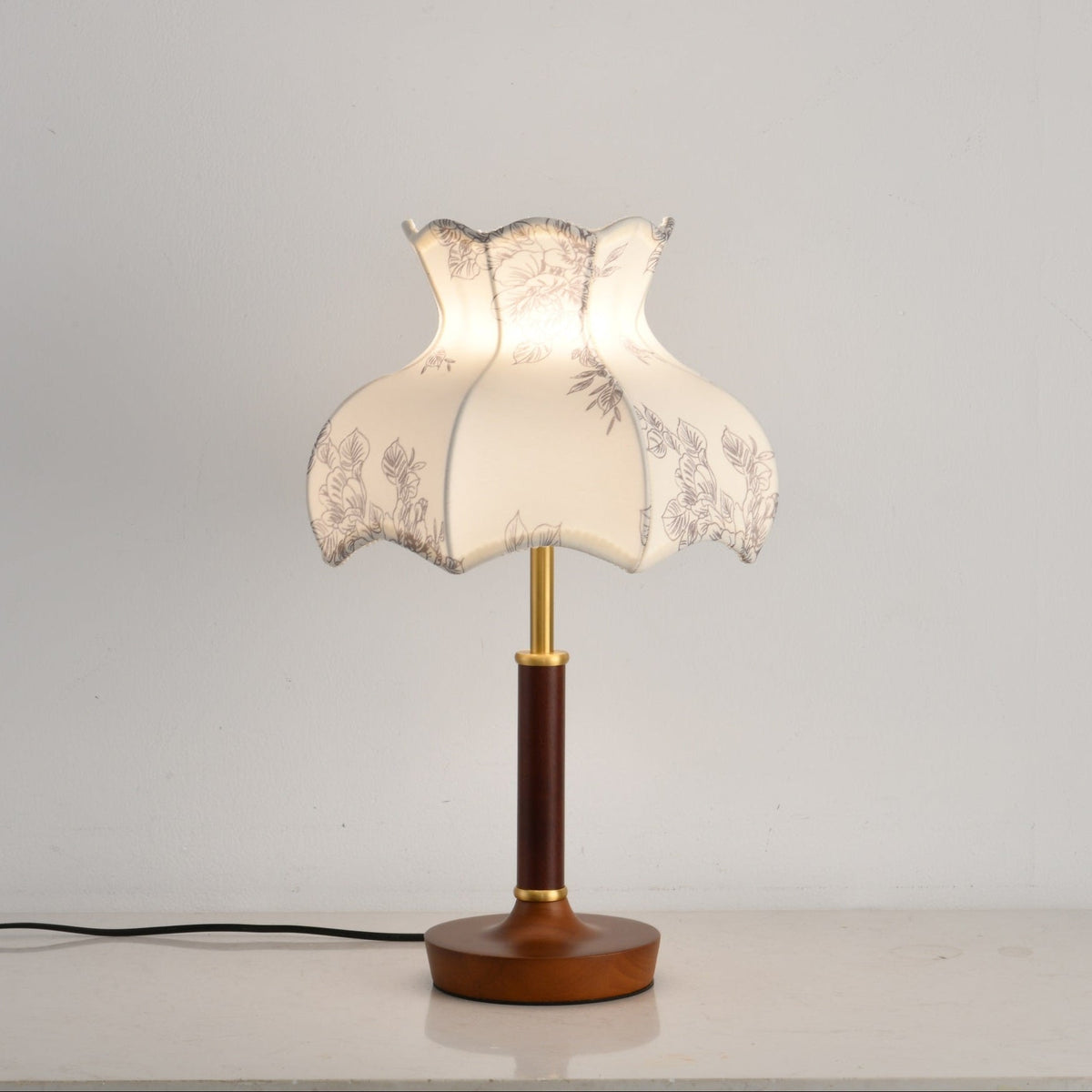 Florence Blossom Table Lamp – Walnut Wood & Fabric Designer Lamp