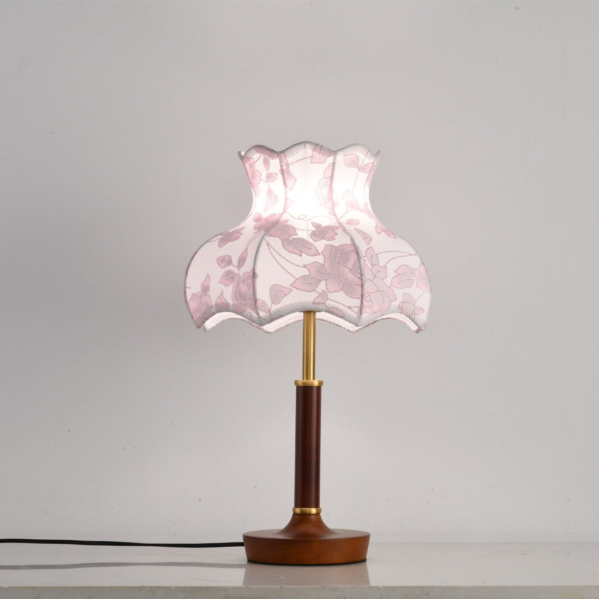Florence Blossom Table Lamp – Walnut Wood & Fabric Designer Lamp