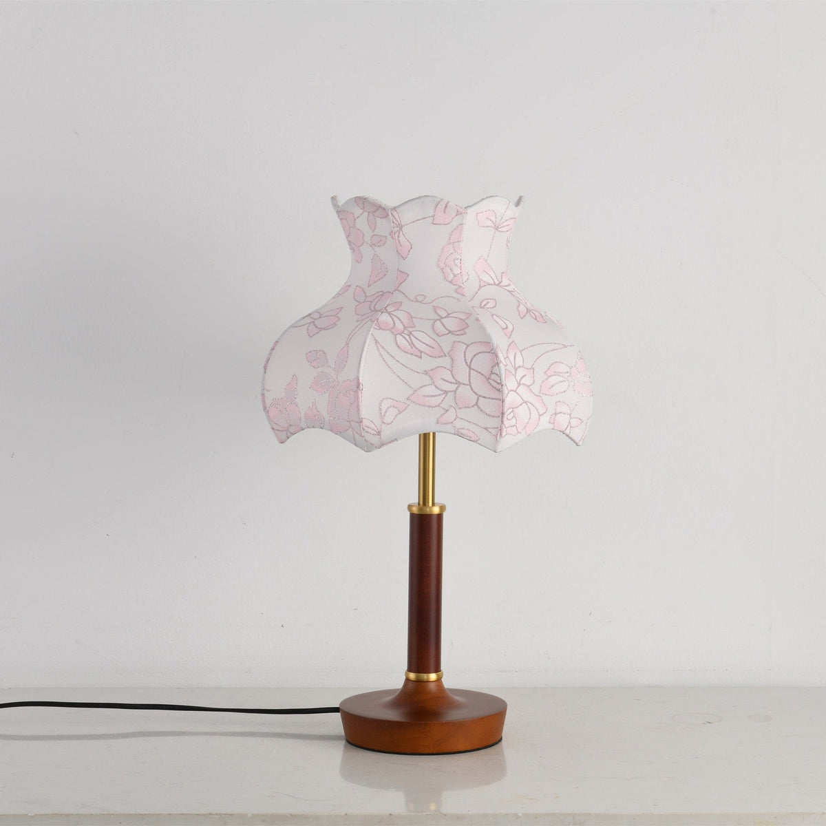 Florence Blossom Table Lamp – Walnut Wood & Fabric Designer Lamp