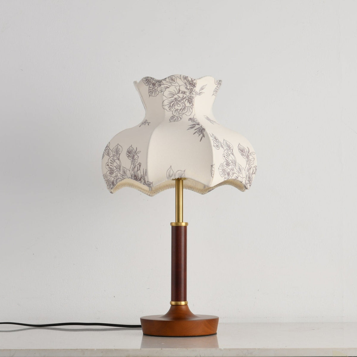 Florence Blossom Table Lamp – Walnut Wood & Fabric Designer Lamp