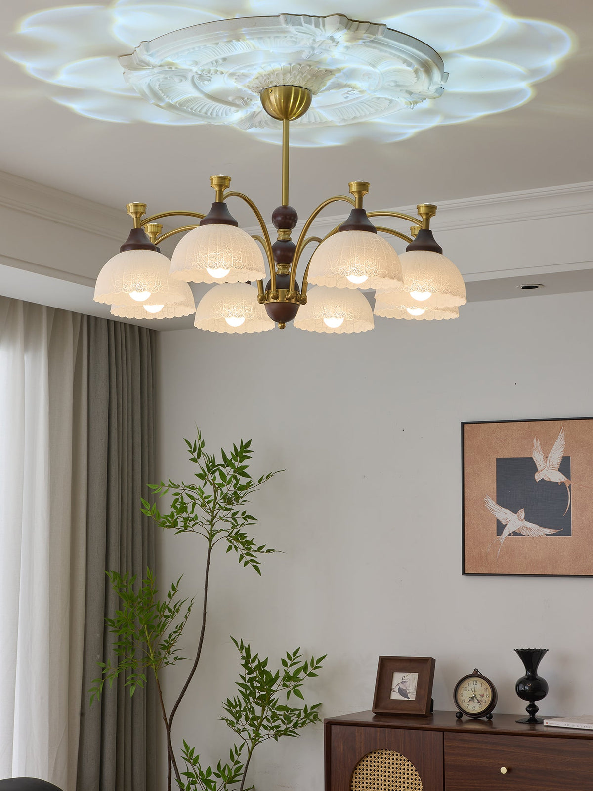 Florentia Modern Wood & Glass Chandelier for Dining Room and Foyer