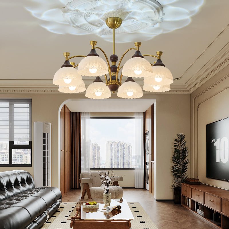Florentia Modern Wood & Glass Chandelier for Dining Room and Foyer