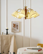 Bellora Bloom Floral Fabric Chandelier with Gold and Walnut Accents