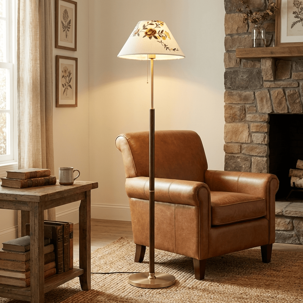 Florienne Floor Lamp – Botanical Brass & Wood Designer Lighting