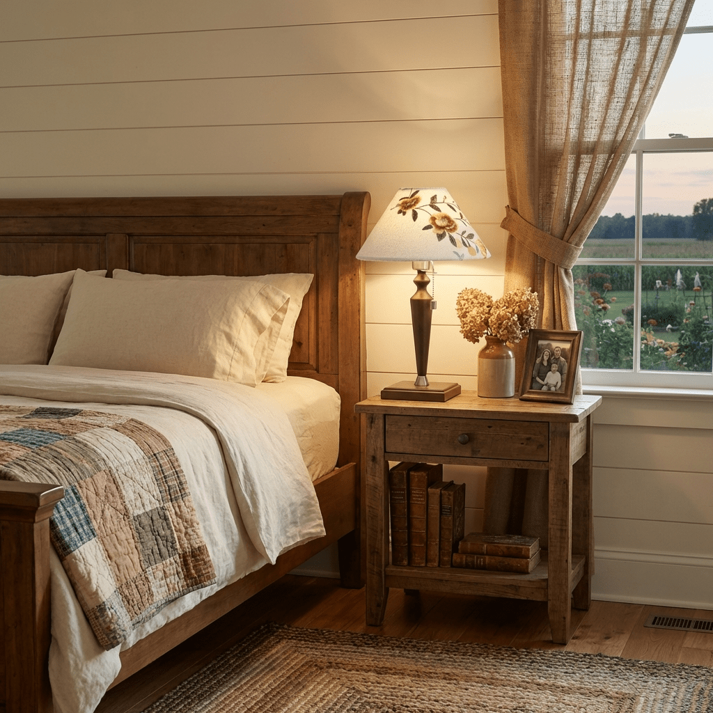 Florienne Table Lamp with Floral Fabric Shade and Walnut Wood Base