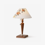 Florienne Table Lamp with Floral Fabric Shade and Walnut Wood Base