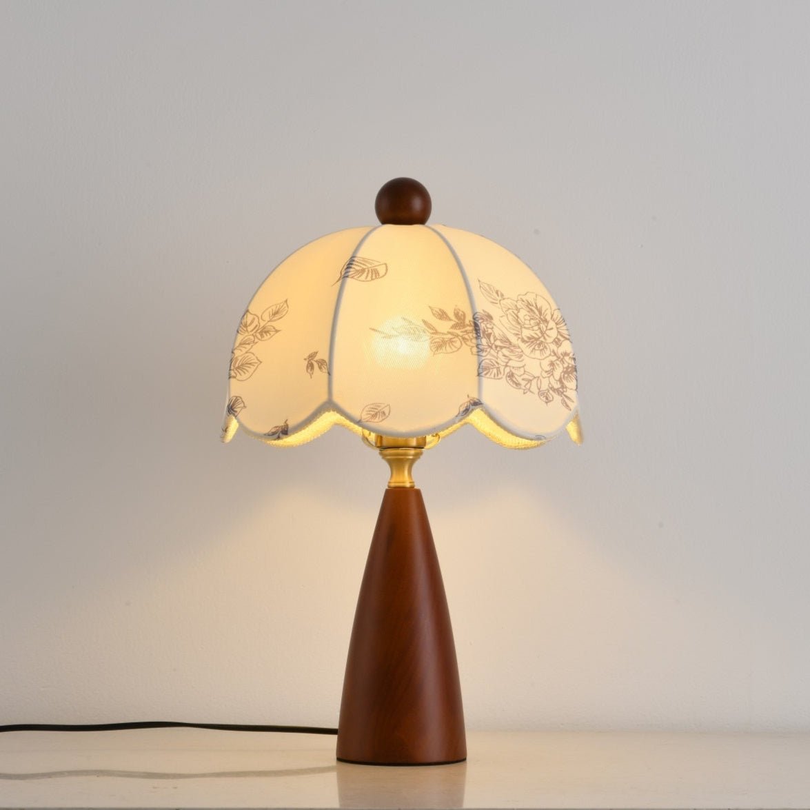 Florina Blossom Table Lamp – Walnut & Botanical Fabric