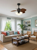Floriva Leaf Ceiling Fan Light with Wood Blades and Frosted Glass Shade
