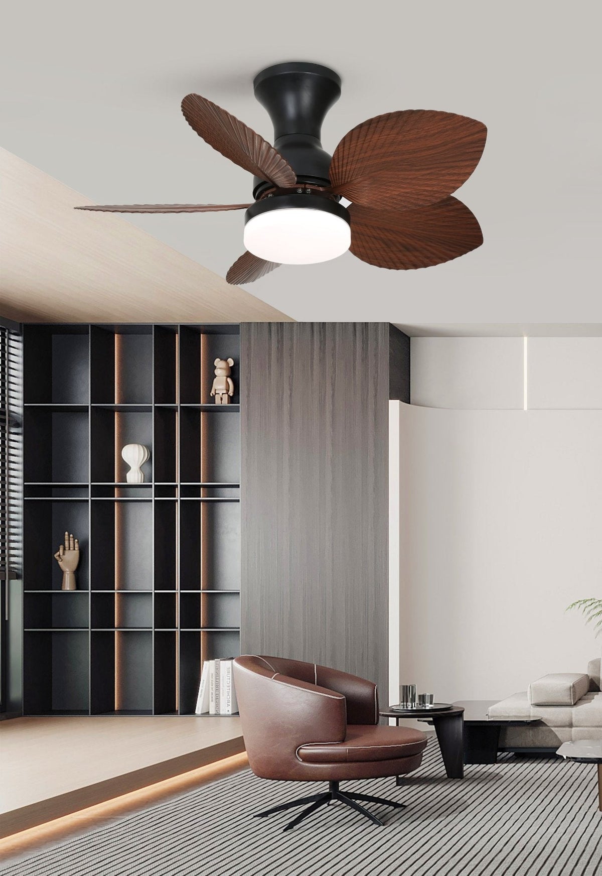 Floriva Blossom Ceiling Fan with LED Light, Walnut Wood Blades