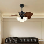Floriva Leaf Ceiling Fan Light with Wood Blades and Frosted Glass Shade