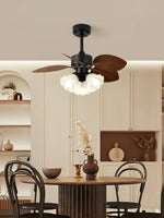 Floriva Leaf Ceiling Fan Light with Wood Blades and Frosted Glass Shade