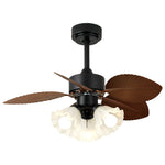 Floriva Leaf Ceiling Fan Light with Wood Blades and Frosted Glass Shade