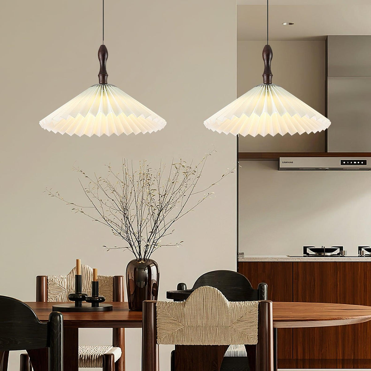 Blossom Paper Pendant Light with Wood and Iron Accents