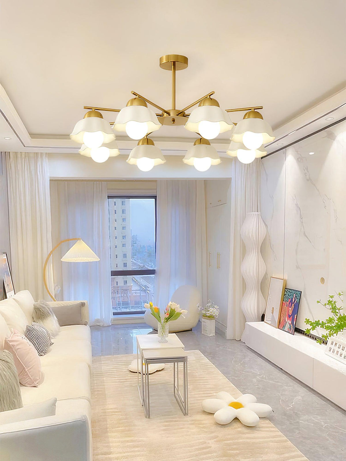 flower-shade-brass-chandelier