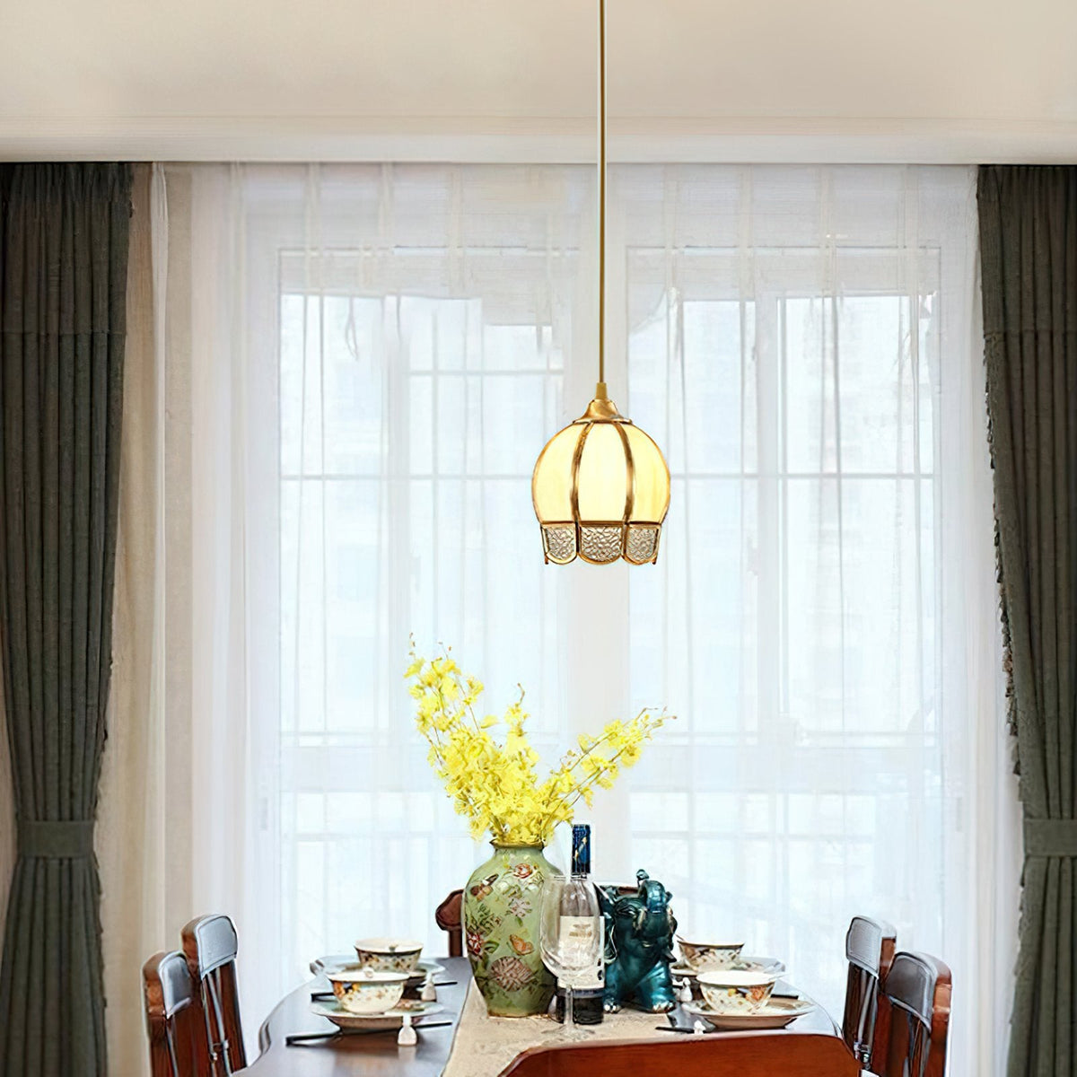 Flower Shaped Brass Pendant Light