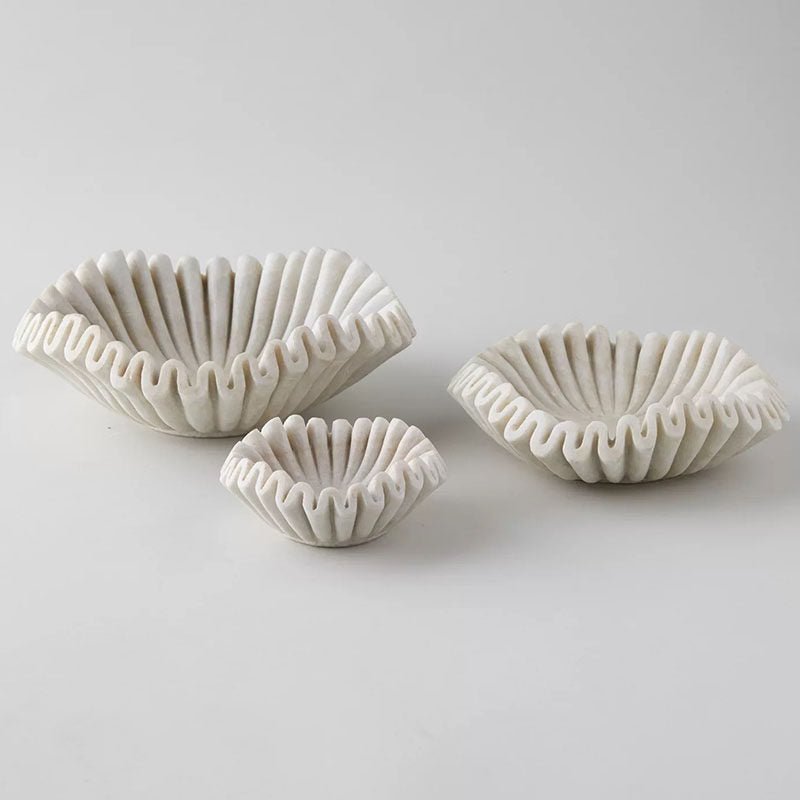 Fluted Marble Catchall Tray with Sculptural Fold Design