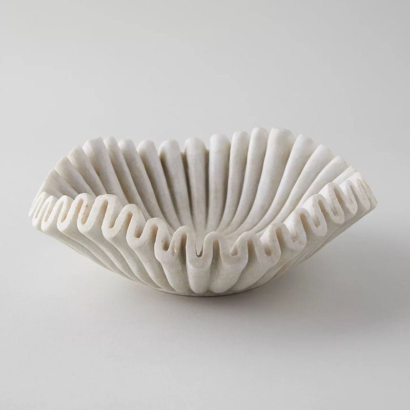 Fluted Marble Catchall Tray with Sculptural Fold Design