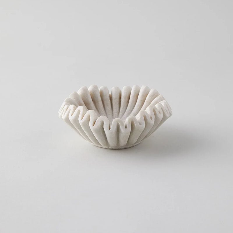 Fluted Marble Catchall Tray with Sculptural Fold Design