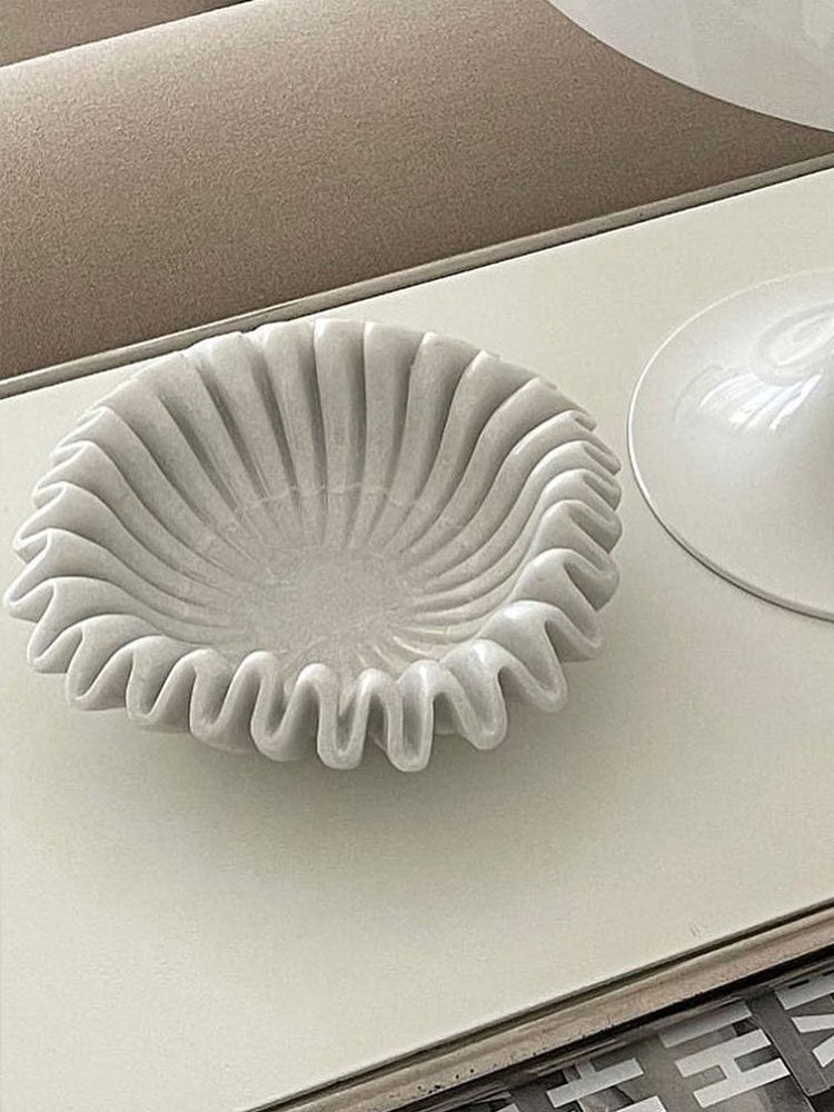 Fluted Marble Catchall Tray with Sculptural Fold Design