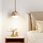 Fluted Travertine Orb Pendant Light with Glass Globe