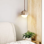Fluted Travertine Orb Pendant Light with Glass Globe
