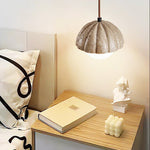 Fluted Travertine Orb Pendant Light with Glass Globe