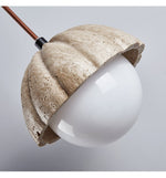 Fluted Travertine Orb Pendant Light with Glass Globe