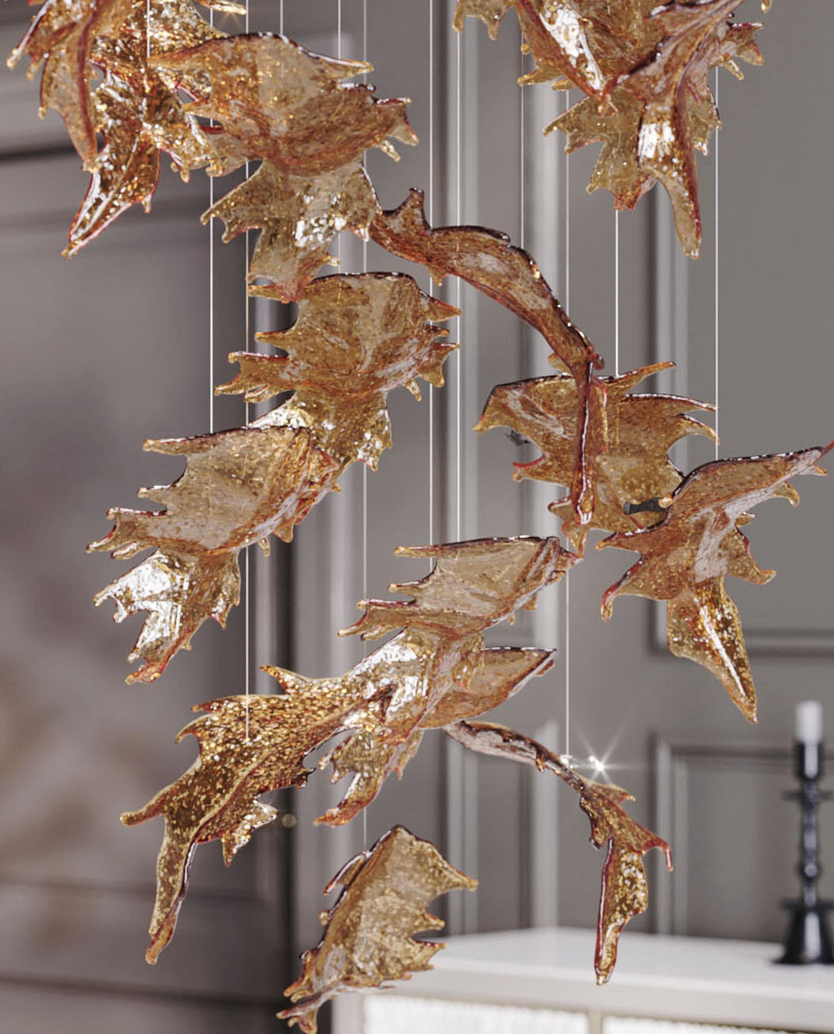 Flying Leaves Crystal Chandelier – Modern Handblown Glass Pendant Light for Dining Room and Living Room