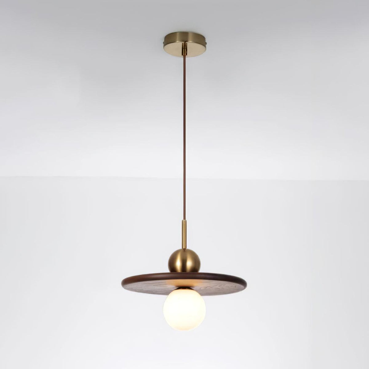 Walnut Brass Pendant Light with Glass Shade for Modern Interiors
