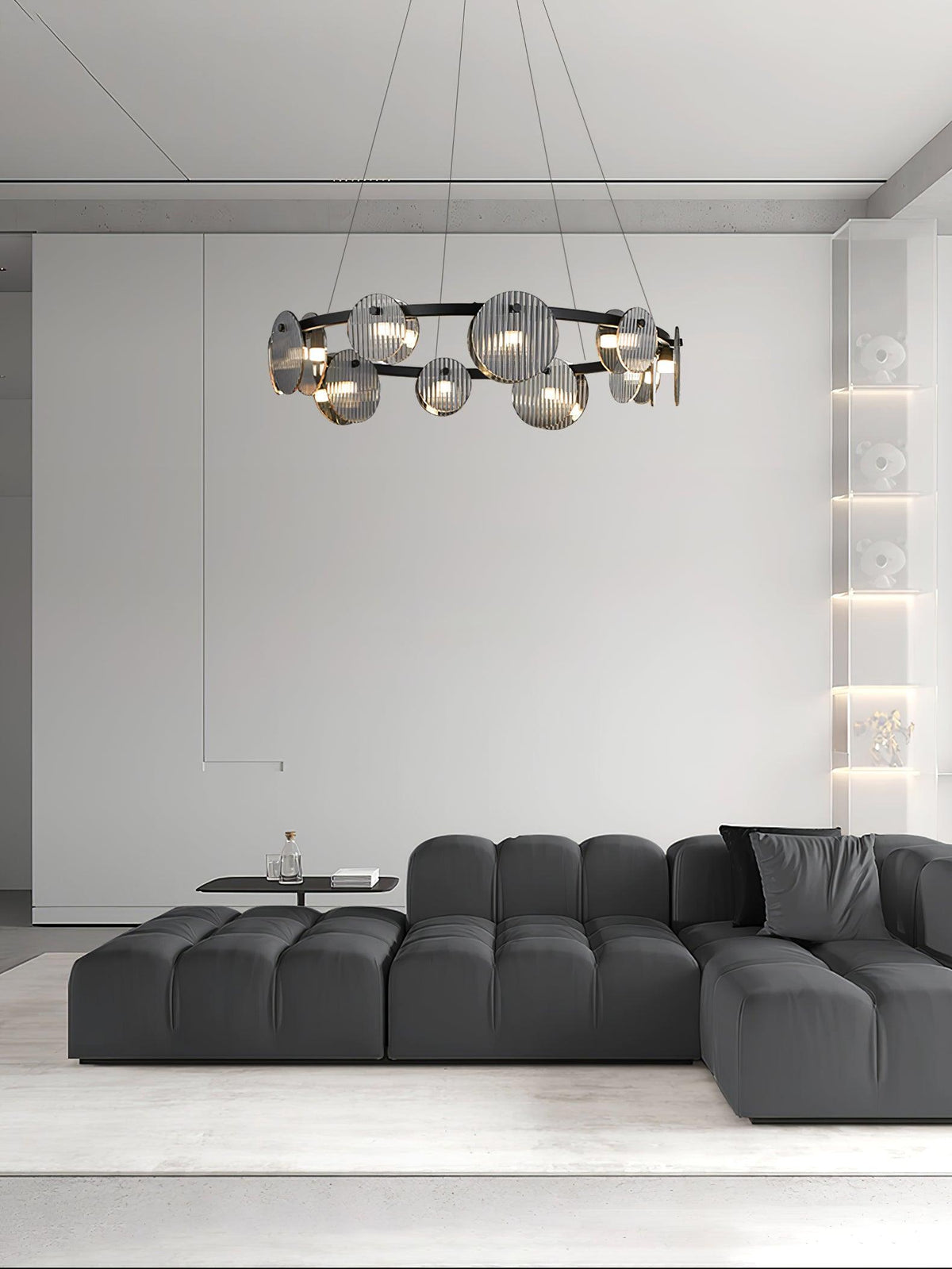 Foliole Modern Black Chandelier with Smoked Glass Shades