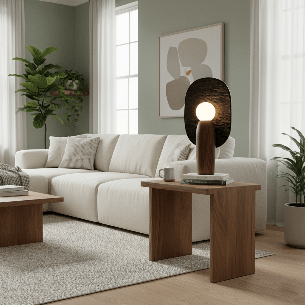 Forest Spirit Sculptural Wooden Table Lamps with Opal Glass Shades