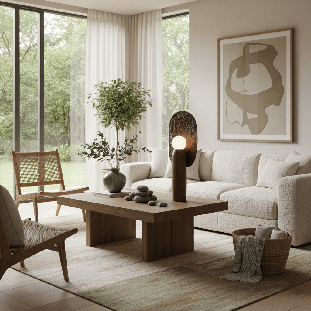 Forest Spirit Sculptural Wooden Table Lamps with Opal Glass Shades
