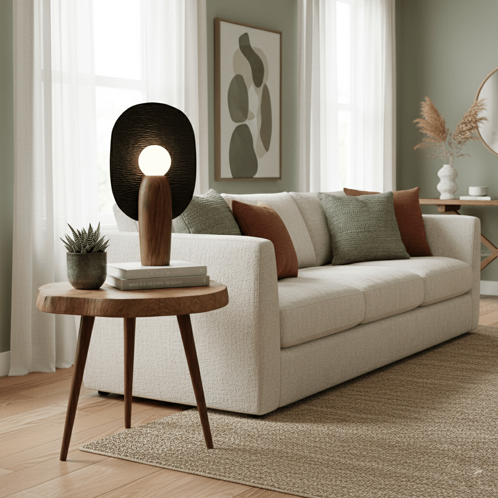 Forest Spirit Sculptural Wooden Table Lamps with Opal Glass Shades