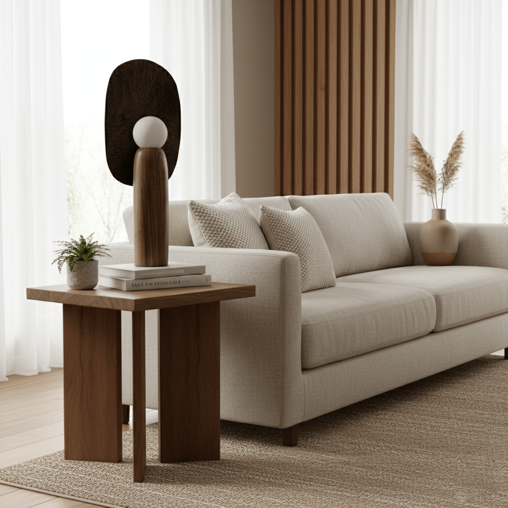 Forest Spirit Sculptural Wooden Table Lamps with Opal Glass Shades